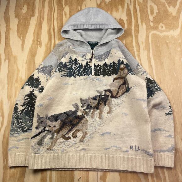 Ralph Lauren Jackets & Blazers - Vintage 90's Lauren Ralph Lauren Dog Sled Mural Hooded Sweater Jacket –Women’s L